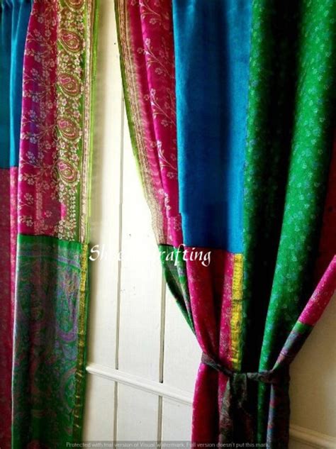 sari curtain|curtains made from sari fabric.